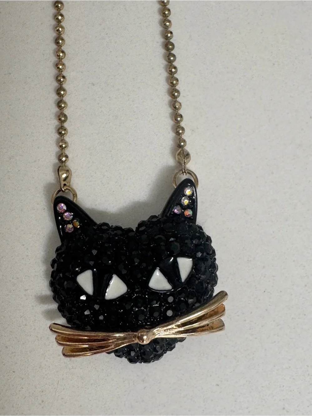 Black Cat Pendant Necklace with Crystal Accents - Pets Cat